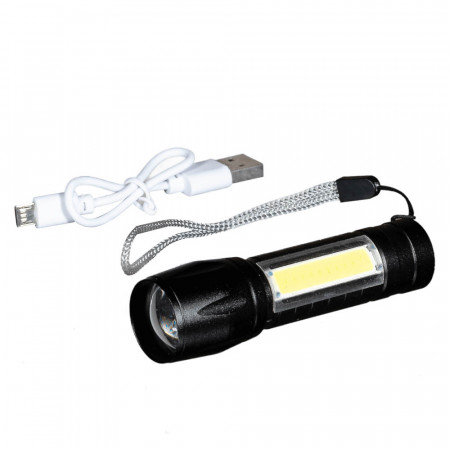 Фонарик тактический с USB зарядкой, в боксе (черный)