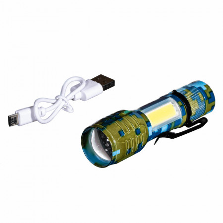 Фонарик тактический с USB зарядкой, в боксе (хаки)