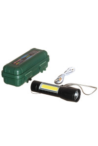 Фонарь ручной аккумуляторный светодиодный в боксе металический, черный