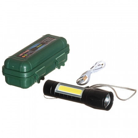 Фонарь ручной аккумуляторный светодиодный в боксе металический, черный