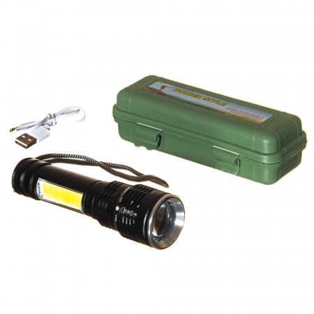 Фонарь ручной аккумуляторный в боксе металический, черный T6-30