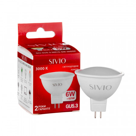 Led лампа SIVIO теплая белая 6W GU5.3 MR16 3000K