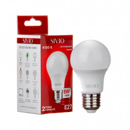 Led лампа SIVIO нейтральная белая 8W E27 A55 4100K