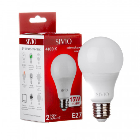 Led лампа SIVIO нейтральная белая 15W E27 A65 4100K