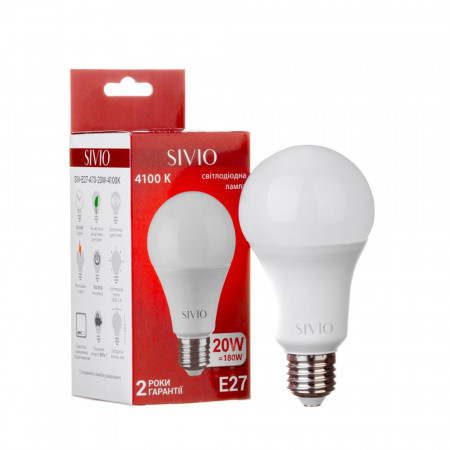 Led лампа SIVIO нейтральная белая 20W E27 A70 4100K