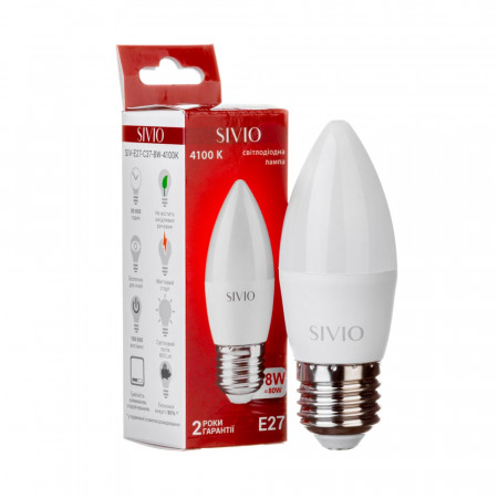 Led лампа SIVIO нейтральная белая 8W E27 C37 4100K