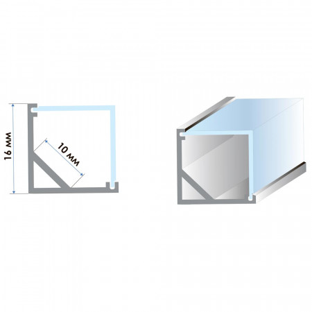 Профиль для LED лент угловой квадратный ПФ-15 (комплект с полумат.рассеивателем) 2м