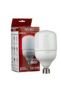 Светодиодная лампа SIVIO Е27 + Е40 Т120 40W 6000K 