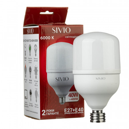 Светодиодная лампа SIVIO Е27 + Е40 Т120 40W 6000K